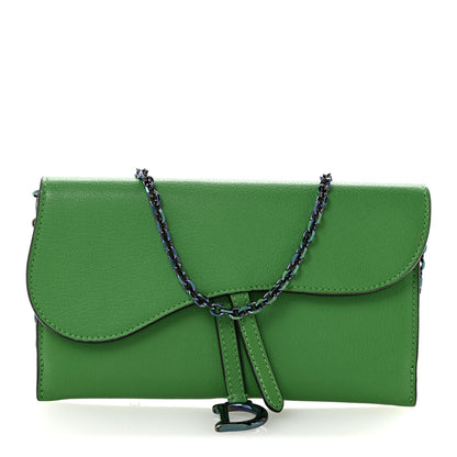 Christian Dior Goatskin Saddle Chain Wallet Pouch Bright Green 1 of 13