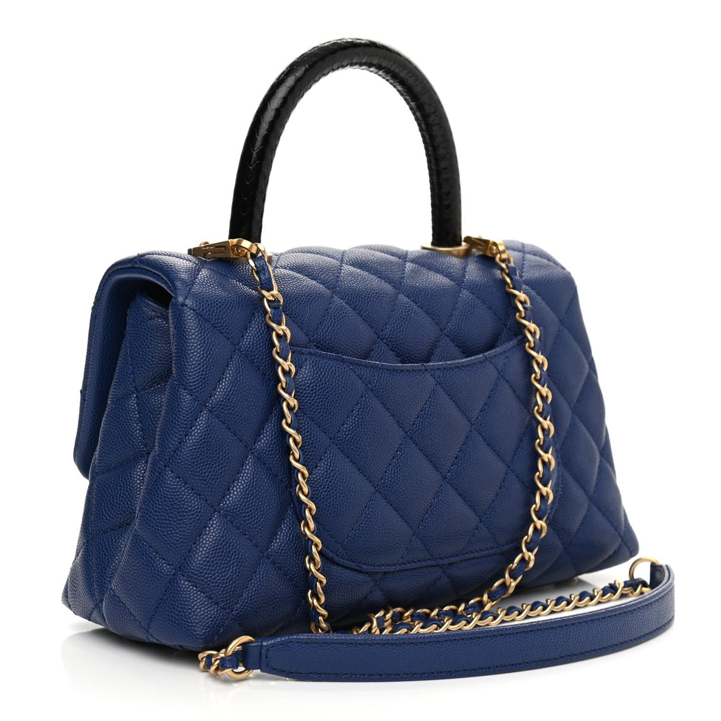 Caviar Elaphe Quilted Mini Coco Handle Flap Blue