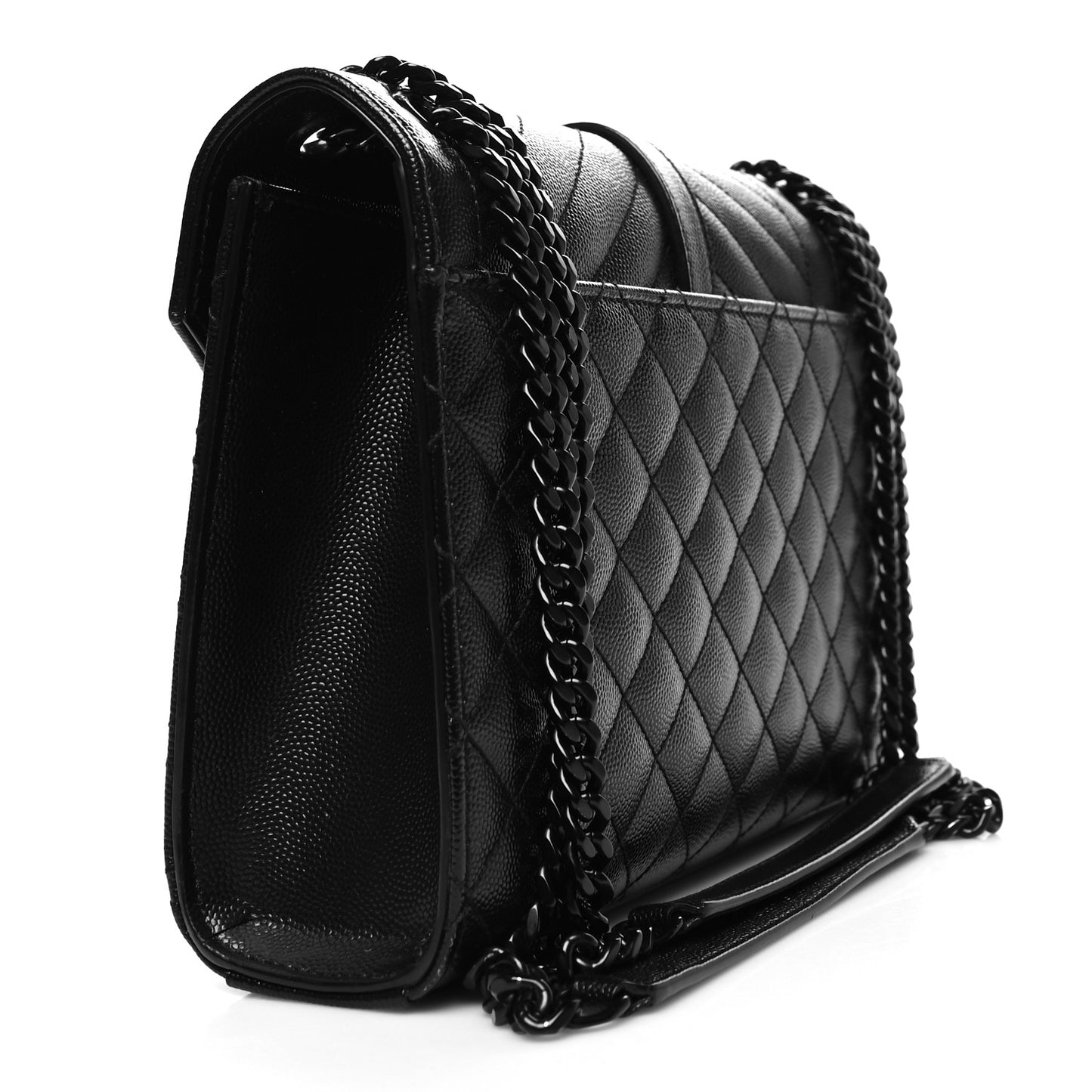 Grain De Poudre Textured Mixed Matelasse Triquilt Medium Monogram Monochrome Satchel Black