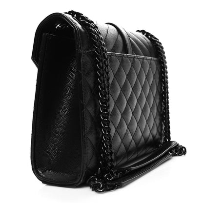 Saint Laurent Grain De Poudre Textured Mixed Matelasse Triquilt Medium Monogram Monochrome Satchel Black 3 of 10