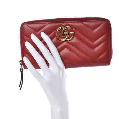Gucci Calfskin Matelasse GG Marmont Zip Around Wallet Hibiscus Red 2 of 15