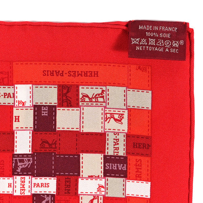Hermes Silk Bolduc Au Carre Scarf 90 Rouge Bordeaux Gris 3 of 5