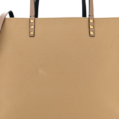 Valentino Garavani Canvas Medium Rockstud Reversible Tote Navy Blue Beige 12 of 17