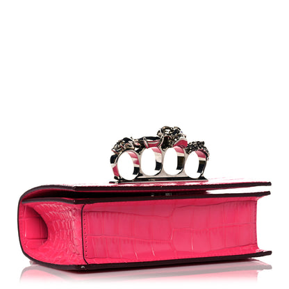 Alexander McQueen Shiny Crocodile Embossed Jeweled Satchel Peony Pink 3 of 11