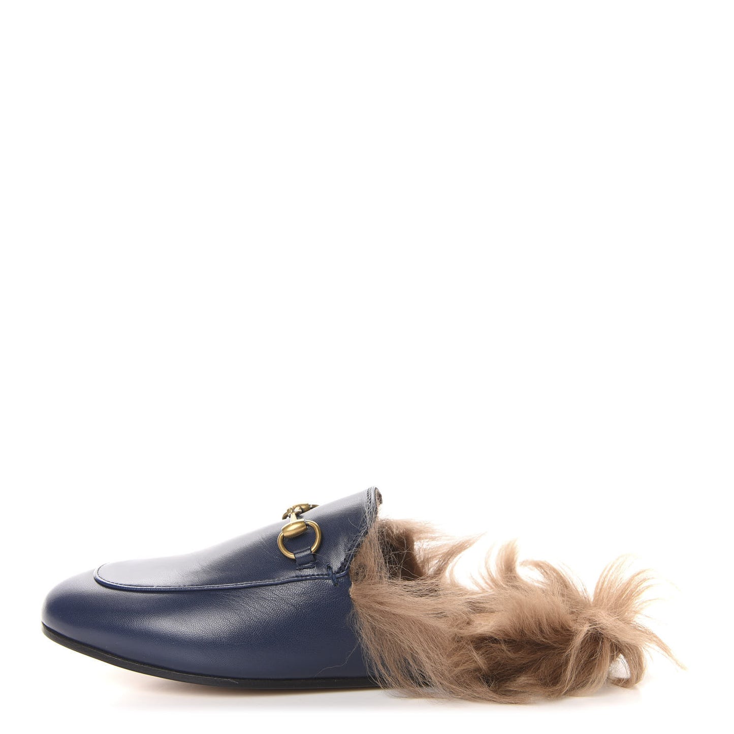 Malaga Kid Fur Womens Princetown Slippers 37.5 Blue Agata