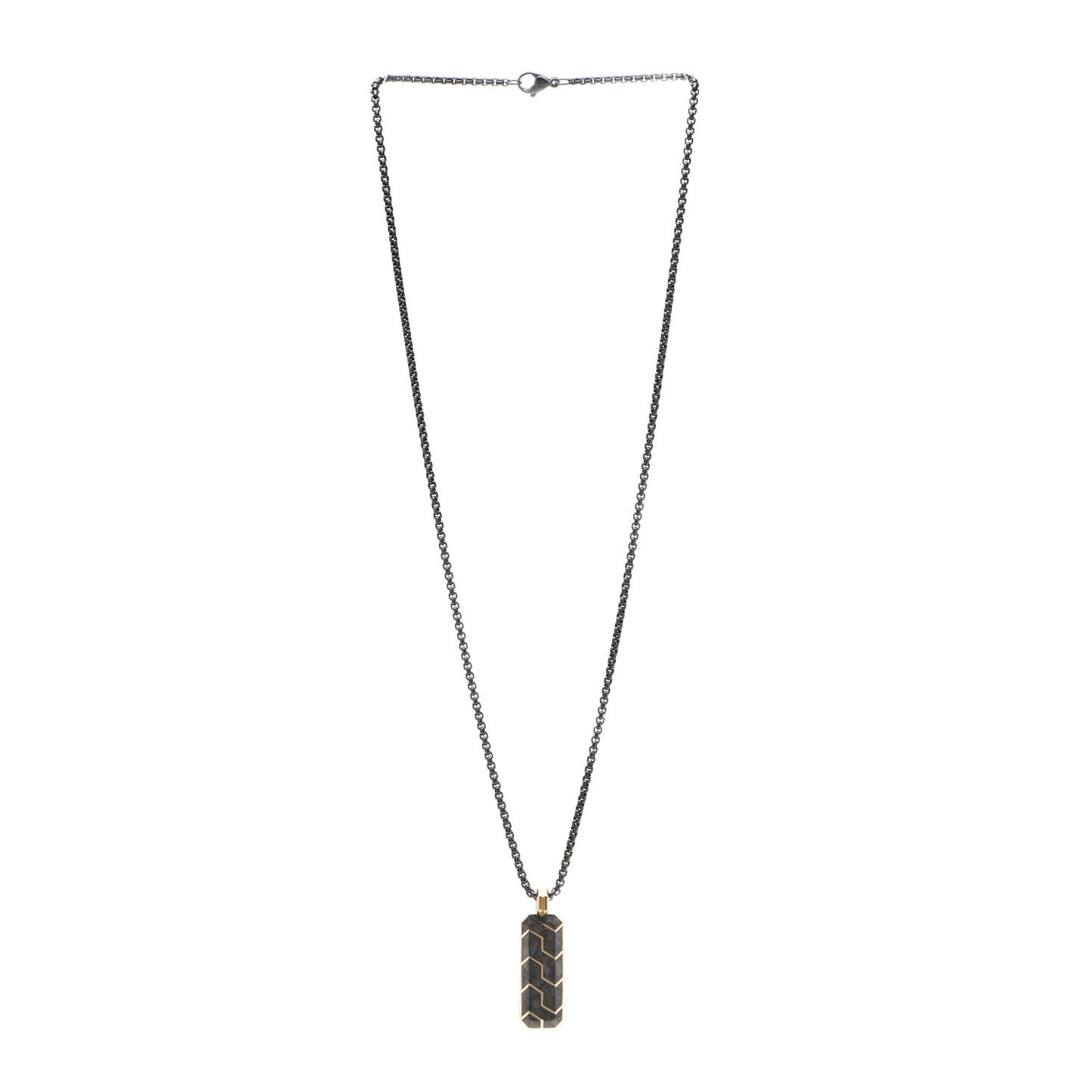 18K Yellow Gold Stainless Steel Forged Carbon Ingot Amulet Pendant Necklace