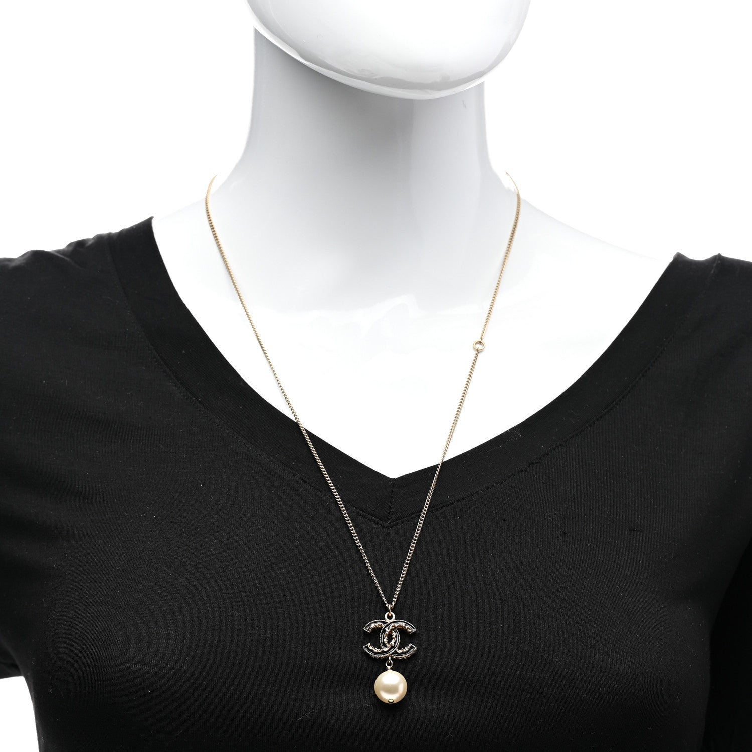 Chanel Enamel Pearl CC Baroque Drop Necklace Black Gold 2 of 5