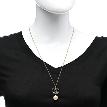 Chanel Enamel Pearl CC Baroque Drop Necklace Black Gold 2 of 5