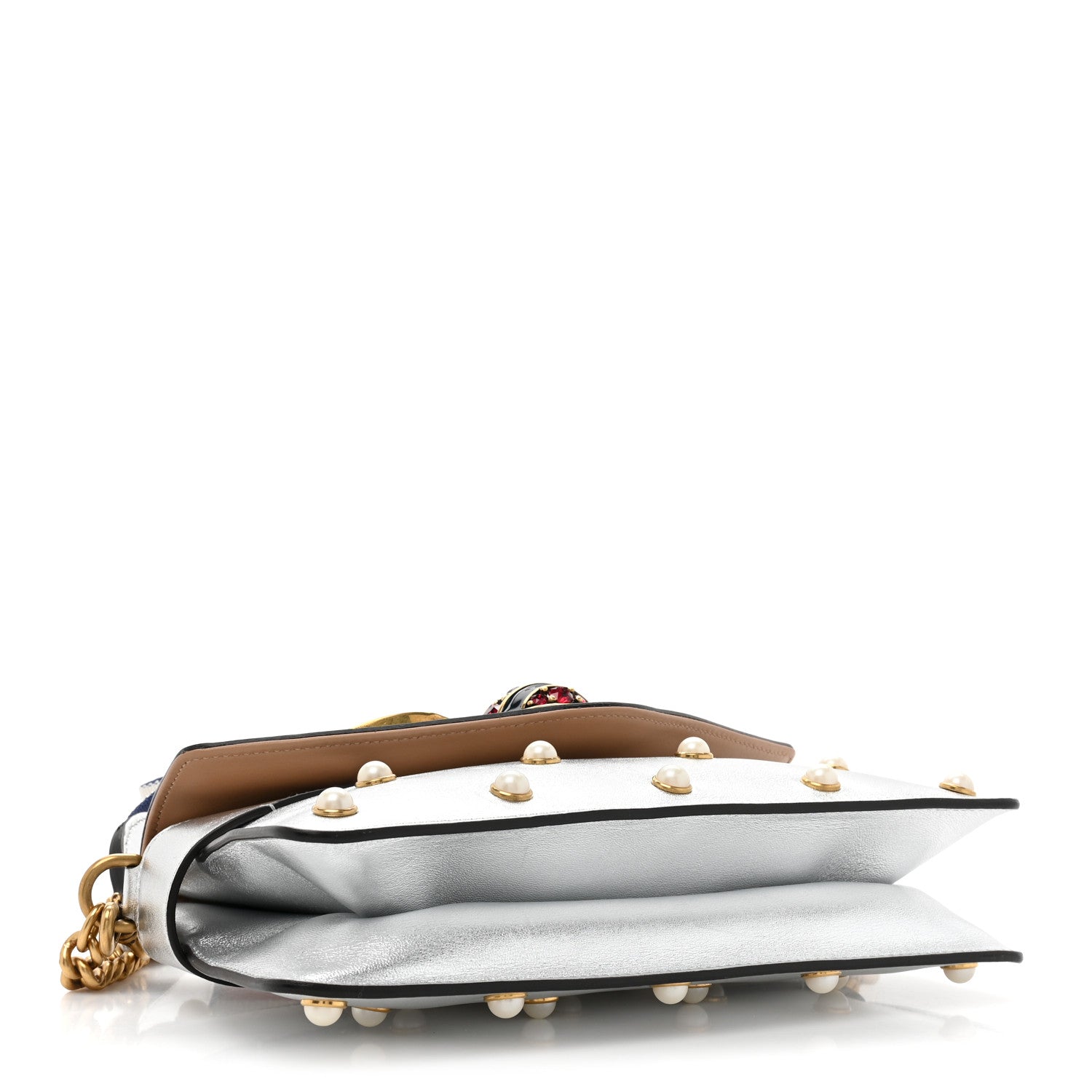 Gucci Metallic Nappa Pearl Studded Mini Queen Margaret Broadway Shoulder Bag Silver 4 of 12