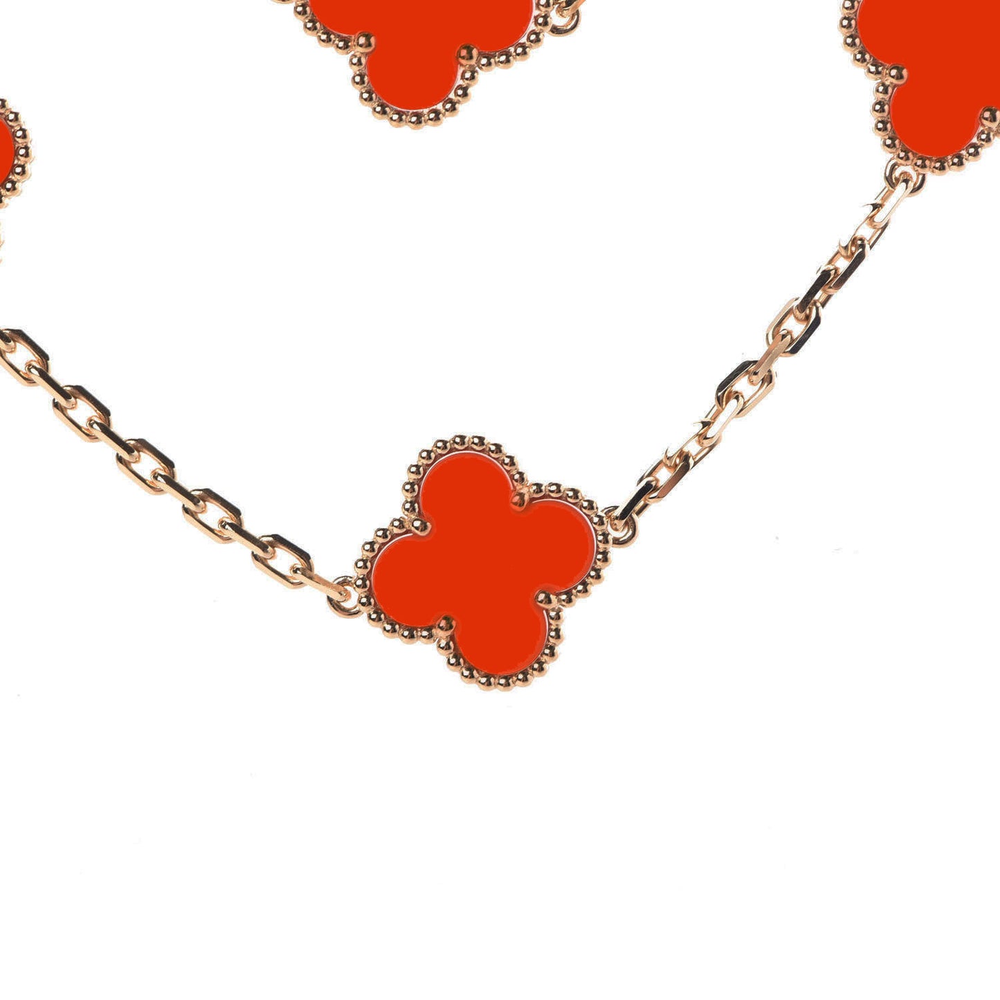 18K Yellow Gold Carnelian 20 Motifs Vintage Alhambra Necklace