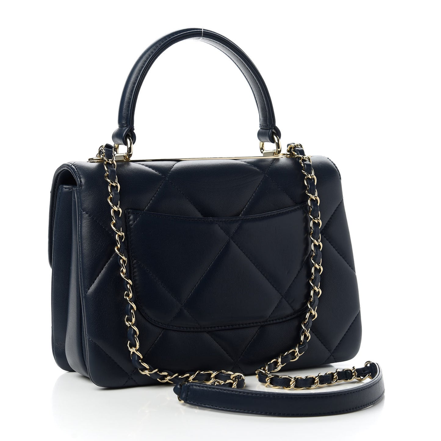 Lambskin Quilted Small Trendy CC Dual Handle Flap Bag Navy