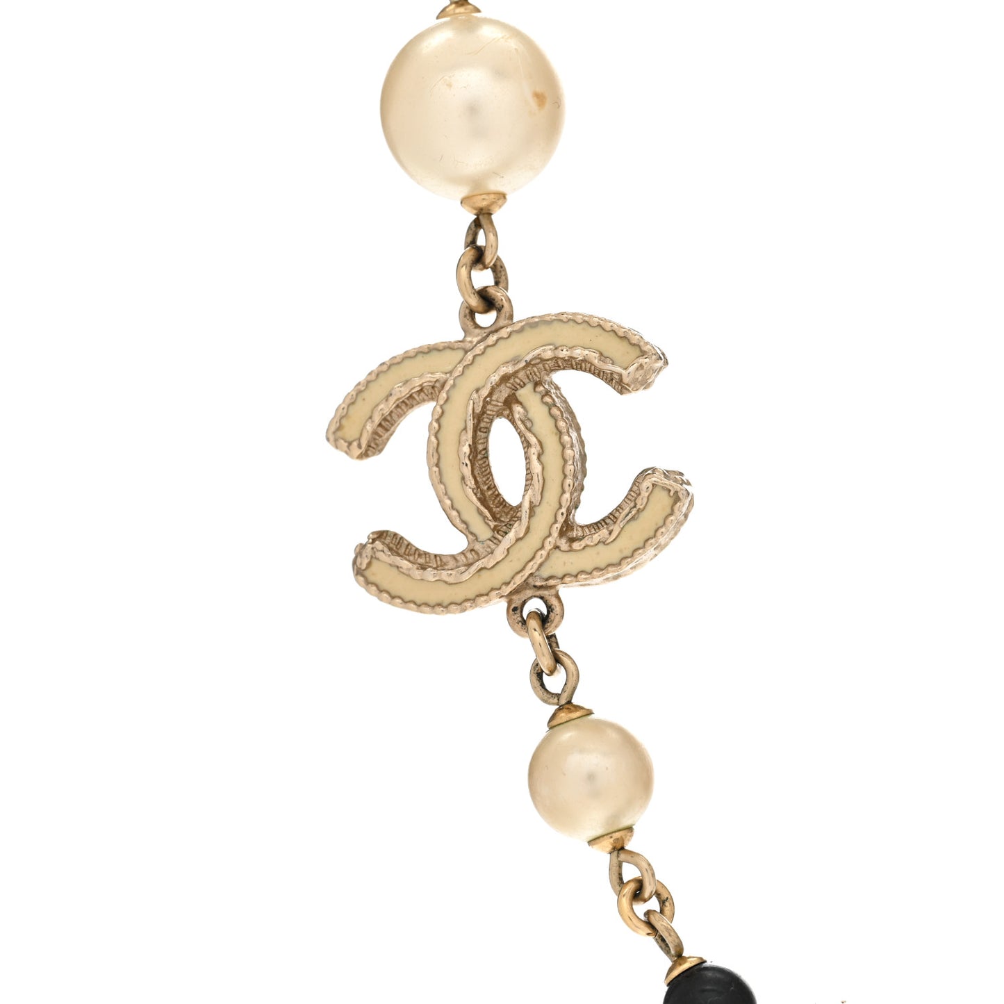 Enamel Bead Pearl CC Necklace Gold