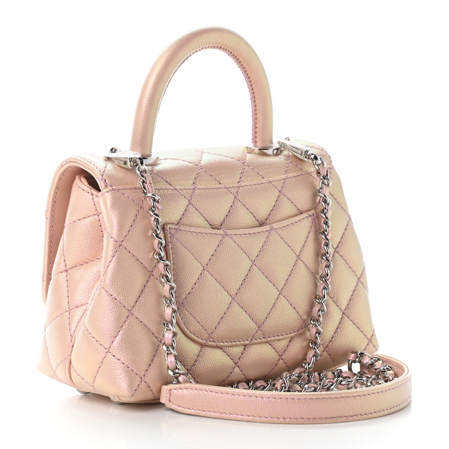 Iridescent Caviar Quilted Extra Mini Coco Handle Flap Light Pink
