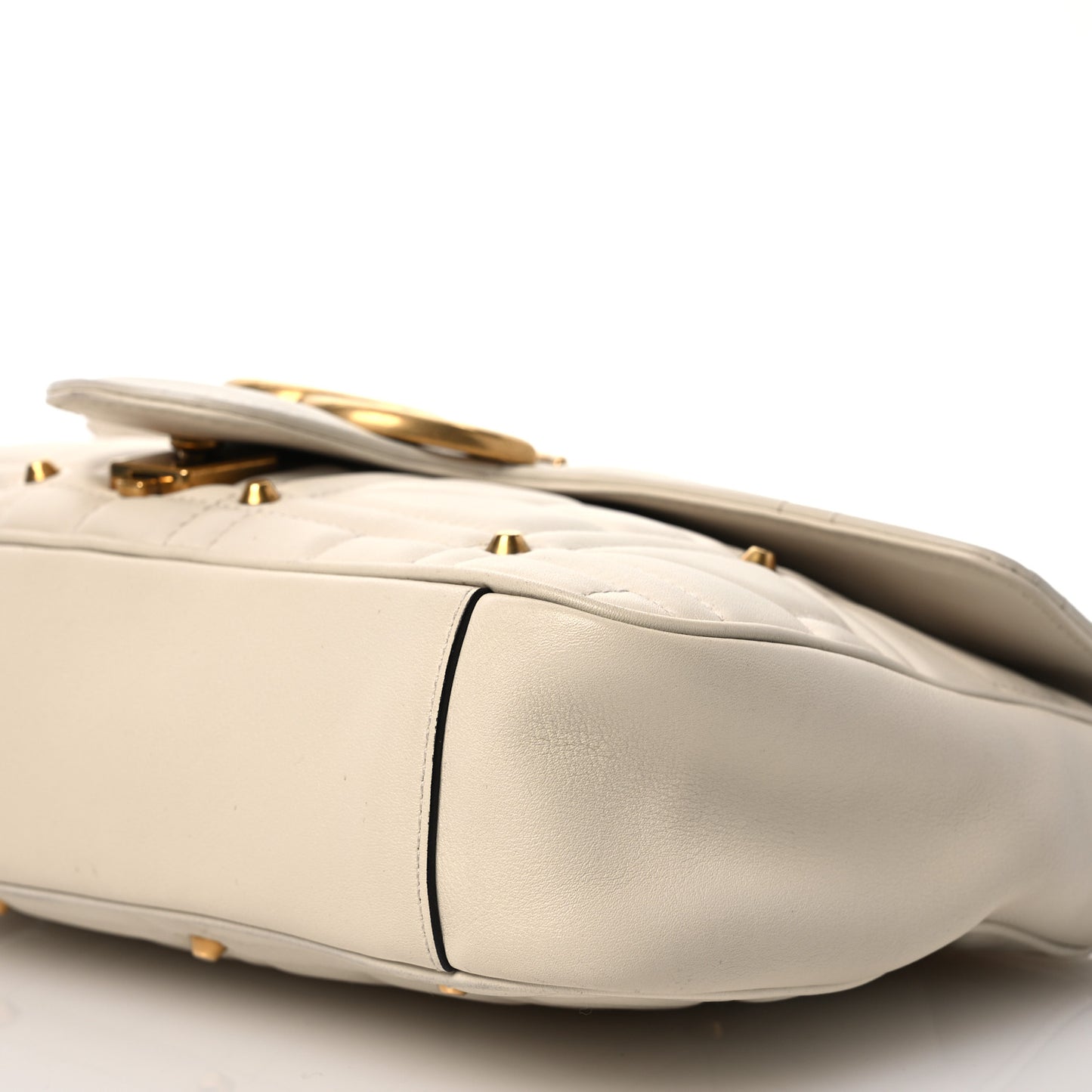 Calfskin Matelasse Studded Medium GG Marmont Shoulder Bag White