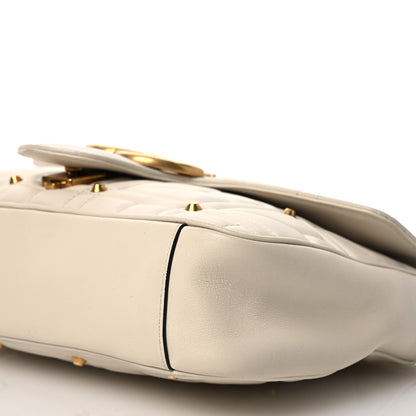 Gucci Calfskin Matelasse Studded Medium GG Marmont Shoulder Bag White 10 of 16