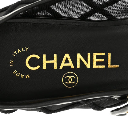 Chanel Lambskin Fabric Mesh Quilted Mary Jane Cap Toe Flats 37 Black 7 of 9