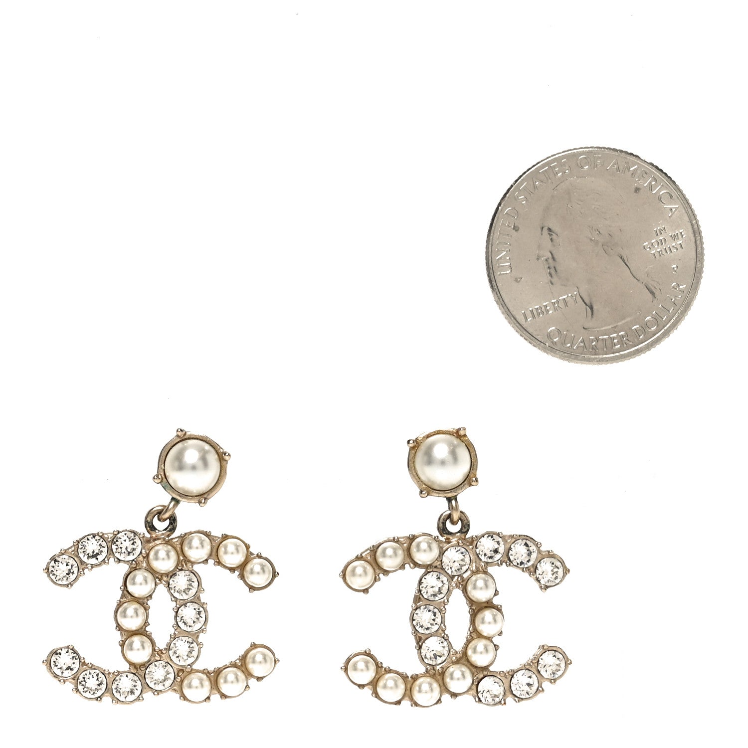 Chanel Crystal Pearl Dazzling Domino CC Drop Earrings Gold 2 of 5