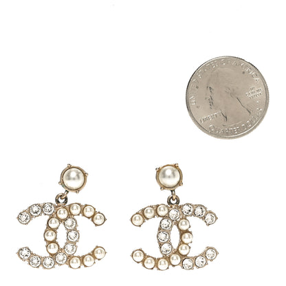 Chanel Crystal Pearl Dazzling Domino CC Drop Earrings Gold 2 of 5