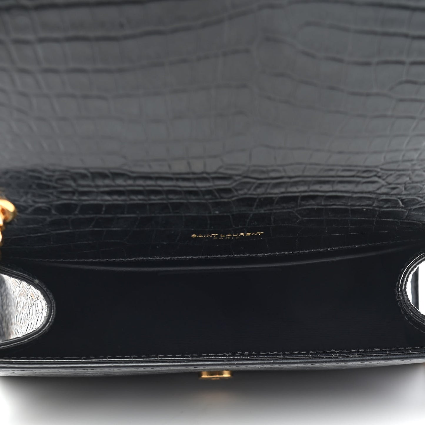Calfskin Crocodile Embossed Small Classic Monogram Kate Tassel Satchel Black