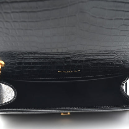 Saint Laurent Calfskin Crocodile Embossed Small Classic Monogram Kate Tassel Satchel Black 4 of 10