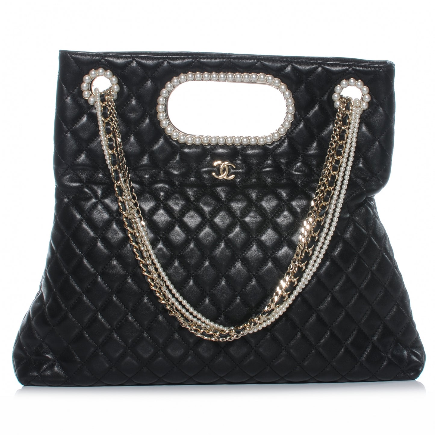 Lambskin Westminster Pearls Convertible Tote Black