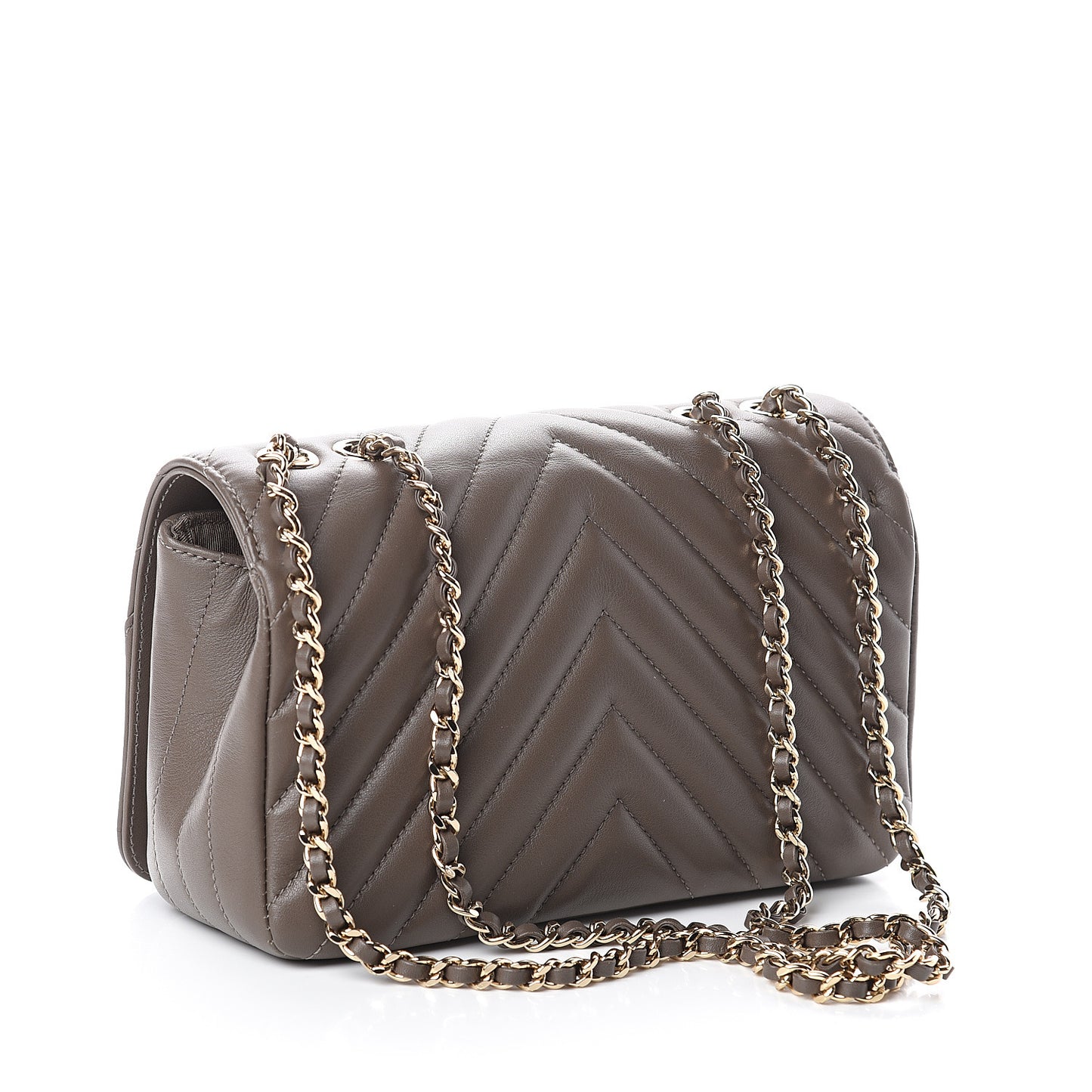 Calfskin Chevron Quilted Small Statement Flap Khaki