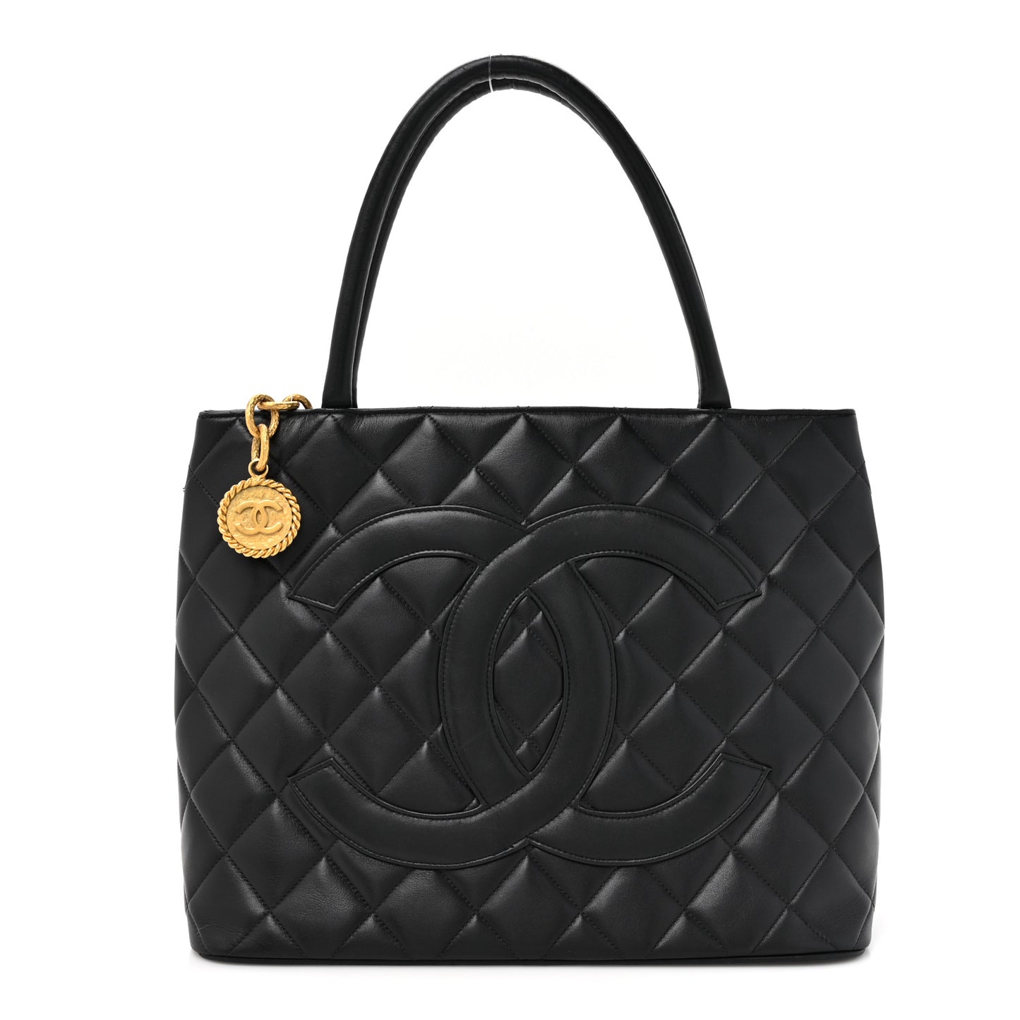 Lambskin Quilted Medallion Tote Black