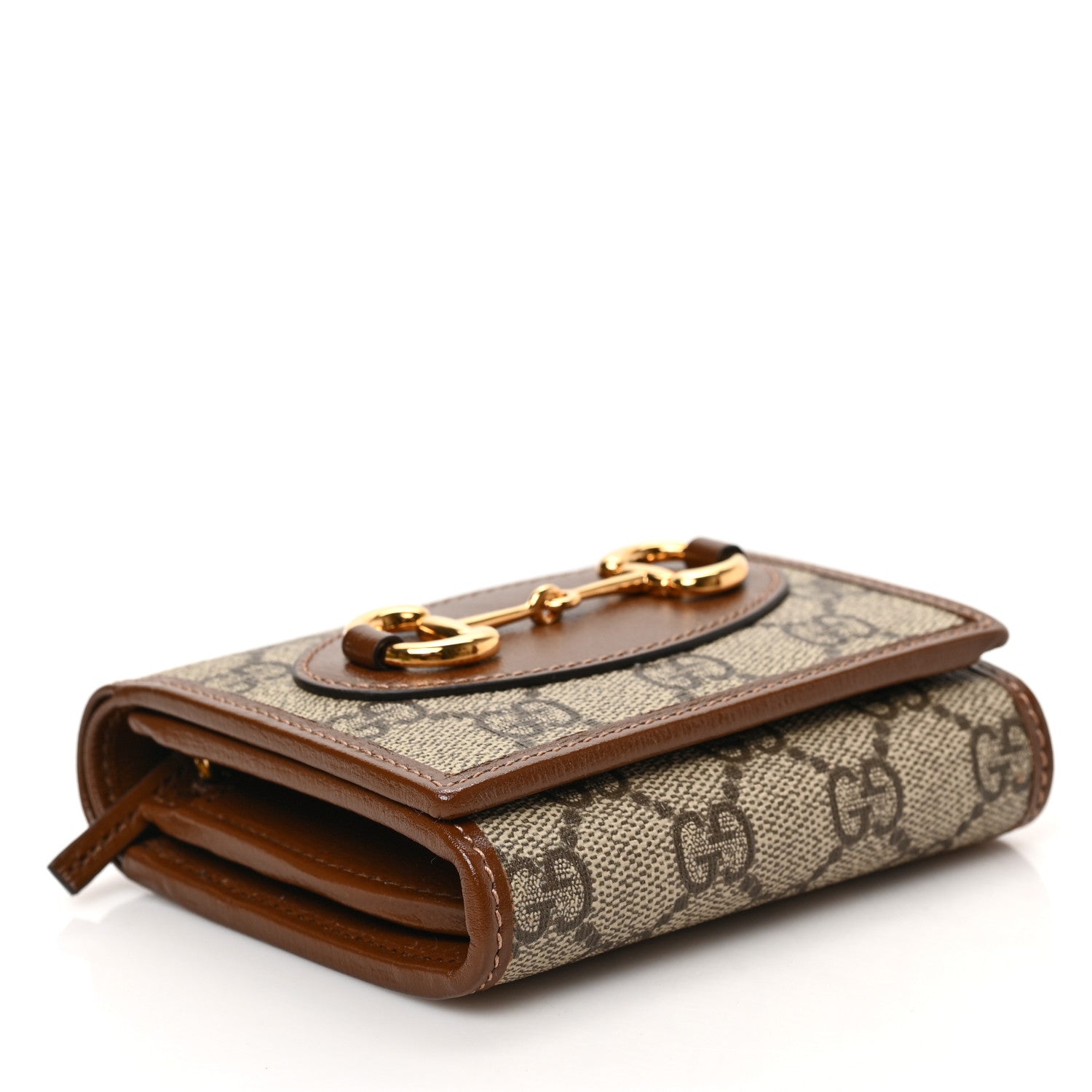 Gucci GG Supreme Monogram Azalea Calfskin Horsebit 1955 Flap Card Case Wallet Beige Ebony Brown Sugar 4 of 6