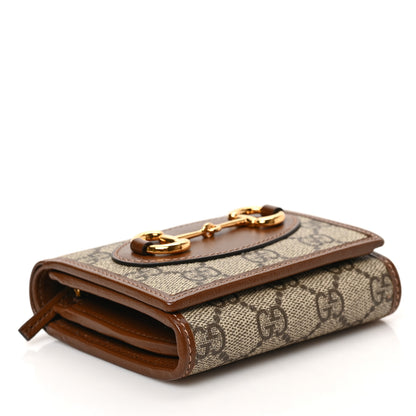 Gucci GG Supreme Monogram Azalea Calfskin Horsebit 1955 Flap Card Case Wallet Beige Ebony Brown Sugar 4 of 6