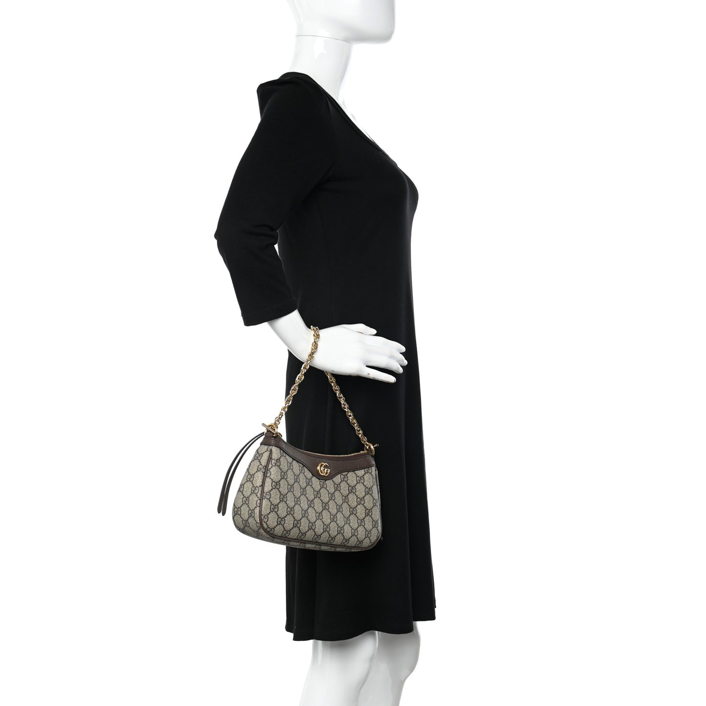 GG Supreme Monogram Textured Dollar Calfskin Web Small Ophidia GG Handbag Beige Ebony New Acero