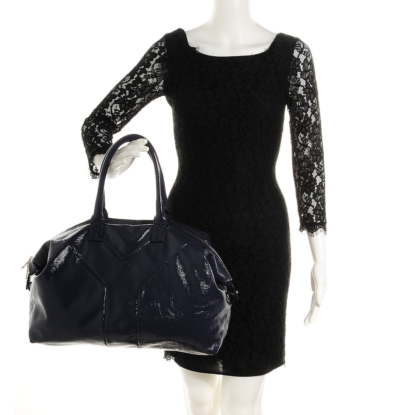 Textured Patent Medium Easy Sac Navy Blue