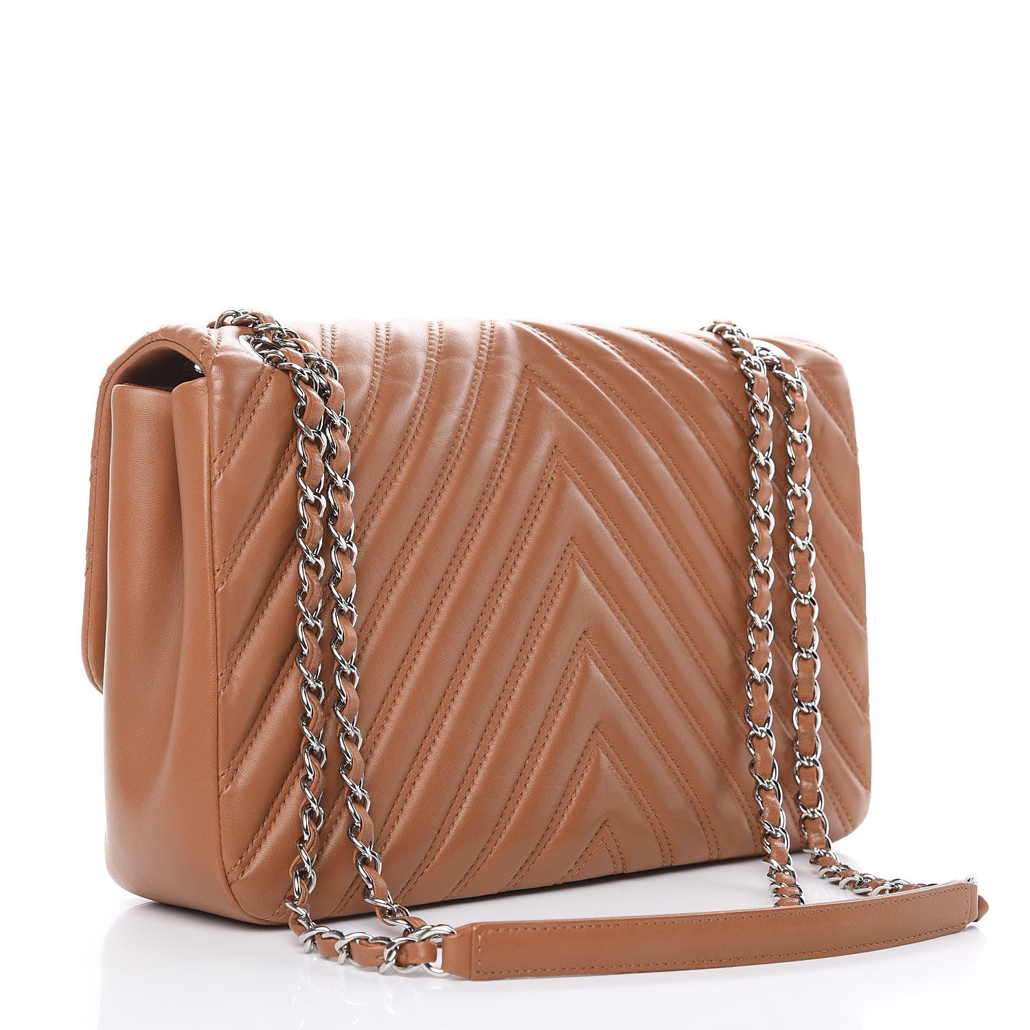 Chanel Lambskin Chevron Double Stitch Jumbo Single Flap Camel 3 of 13