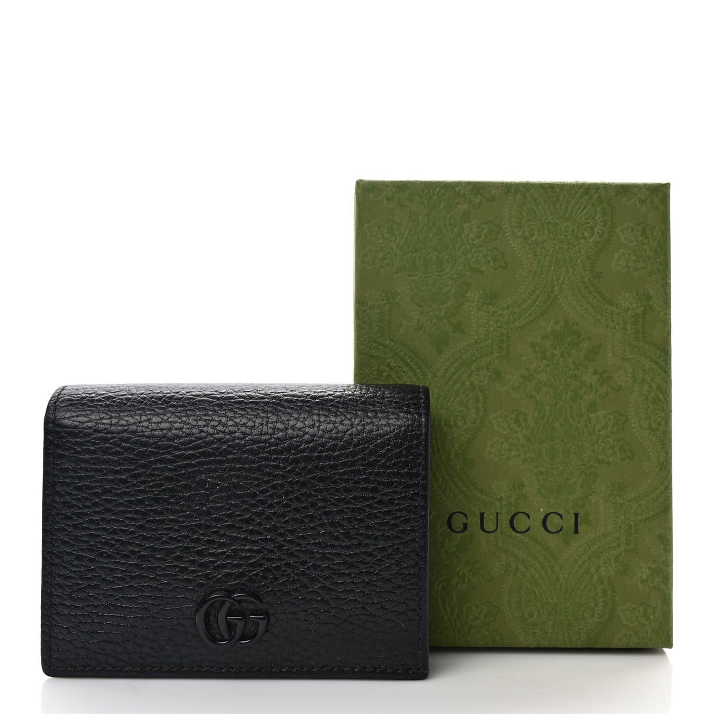 Dollar Calfskin Enamel Monochrome GG Marmont Card Case Black