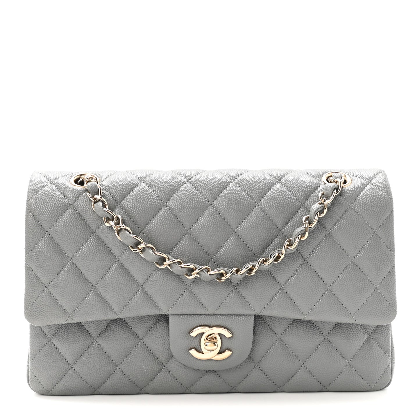 Caviar Quilted Medium Double Flap Grey