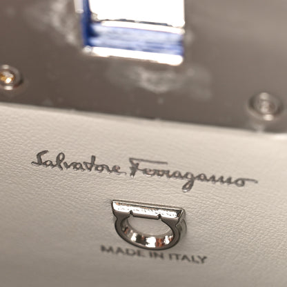 Salvatore Ferragamo Calfskin Foliage Print Mini The Studio Bag White Blue 6 of 8