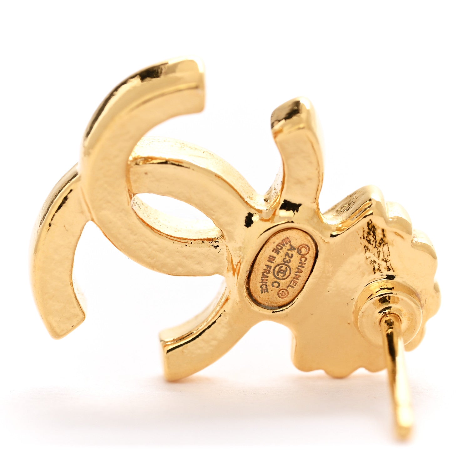 Chanel Crystal CC Shell Earrings Gold 4 of 5