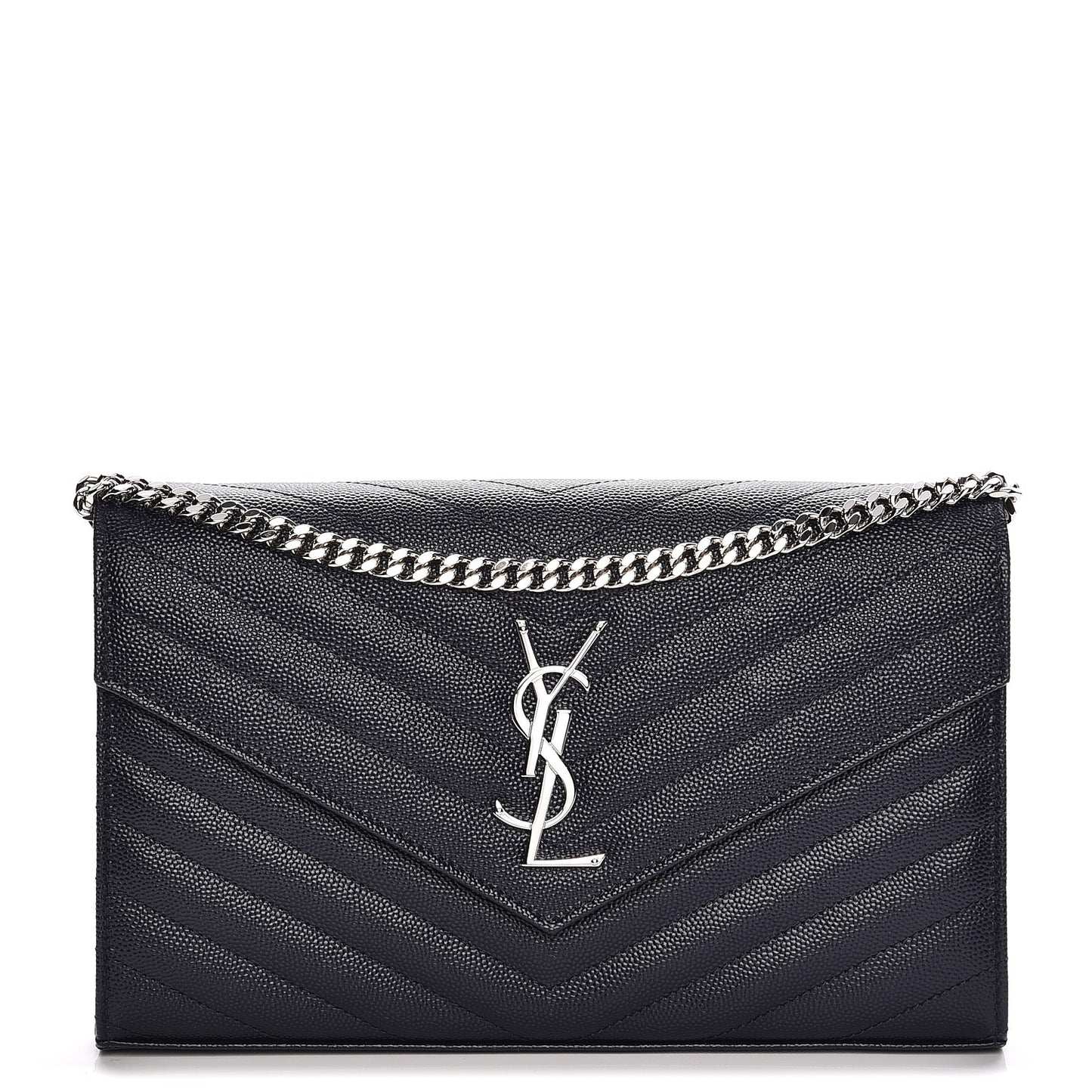 Grain de Poudre Matelasse Chevron Medium Monogram Chain Wallet Blue