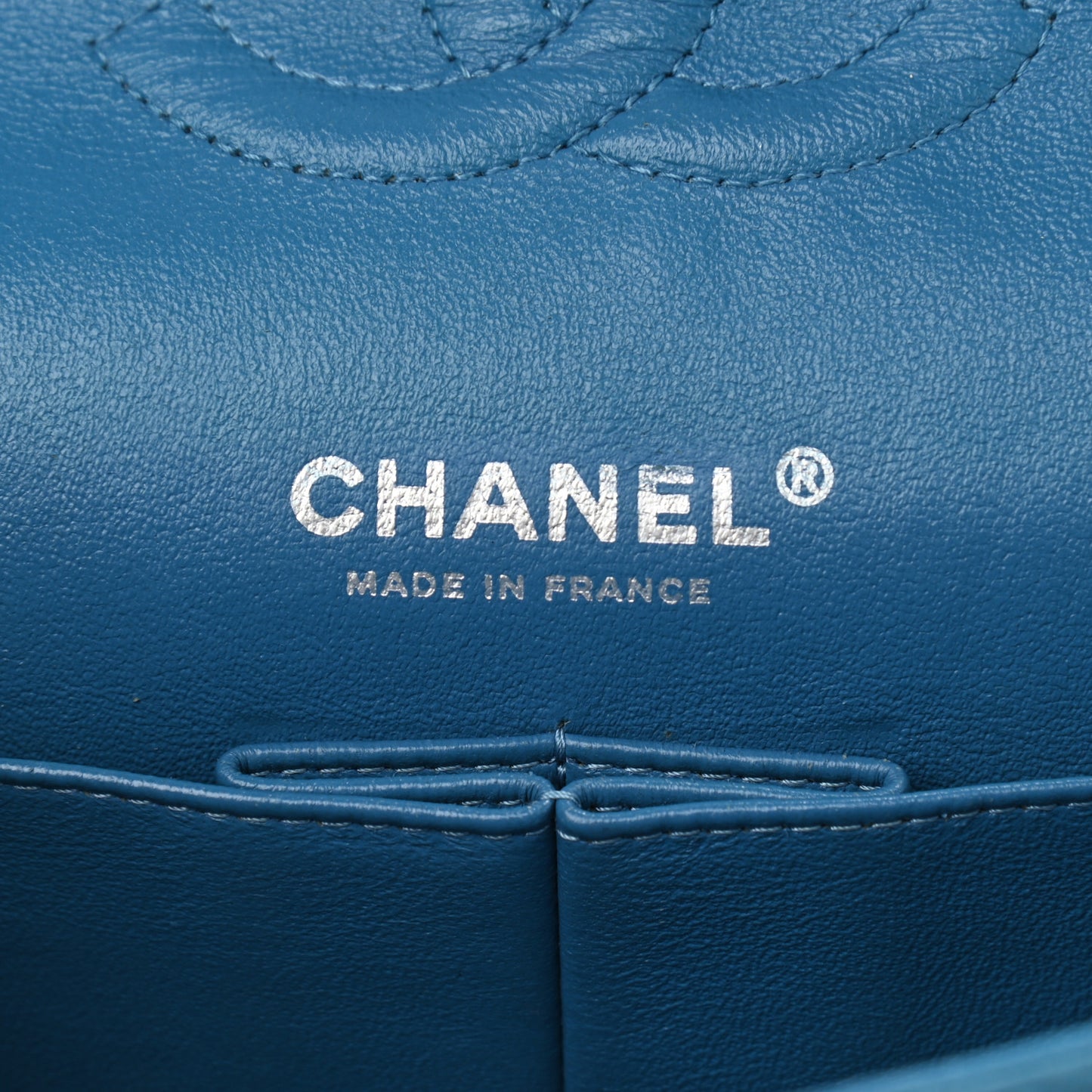 Iridescent Caviar Quilted Medium Double Flap Blue