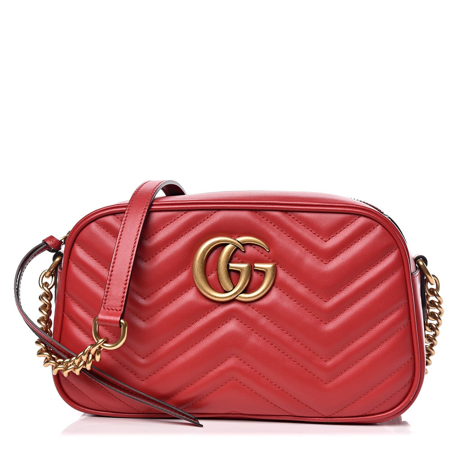 Gucci Calfskin Matelasse Small GG Marmont Chain Shoulder Bag Hibiscus Red 1 of 10