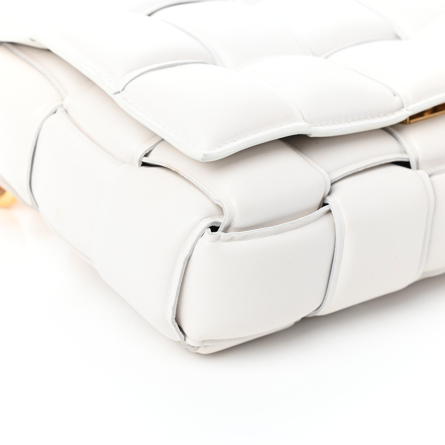 Lambskin Maxi Intreccio Padded Chain Cassette Crossbody Bag White