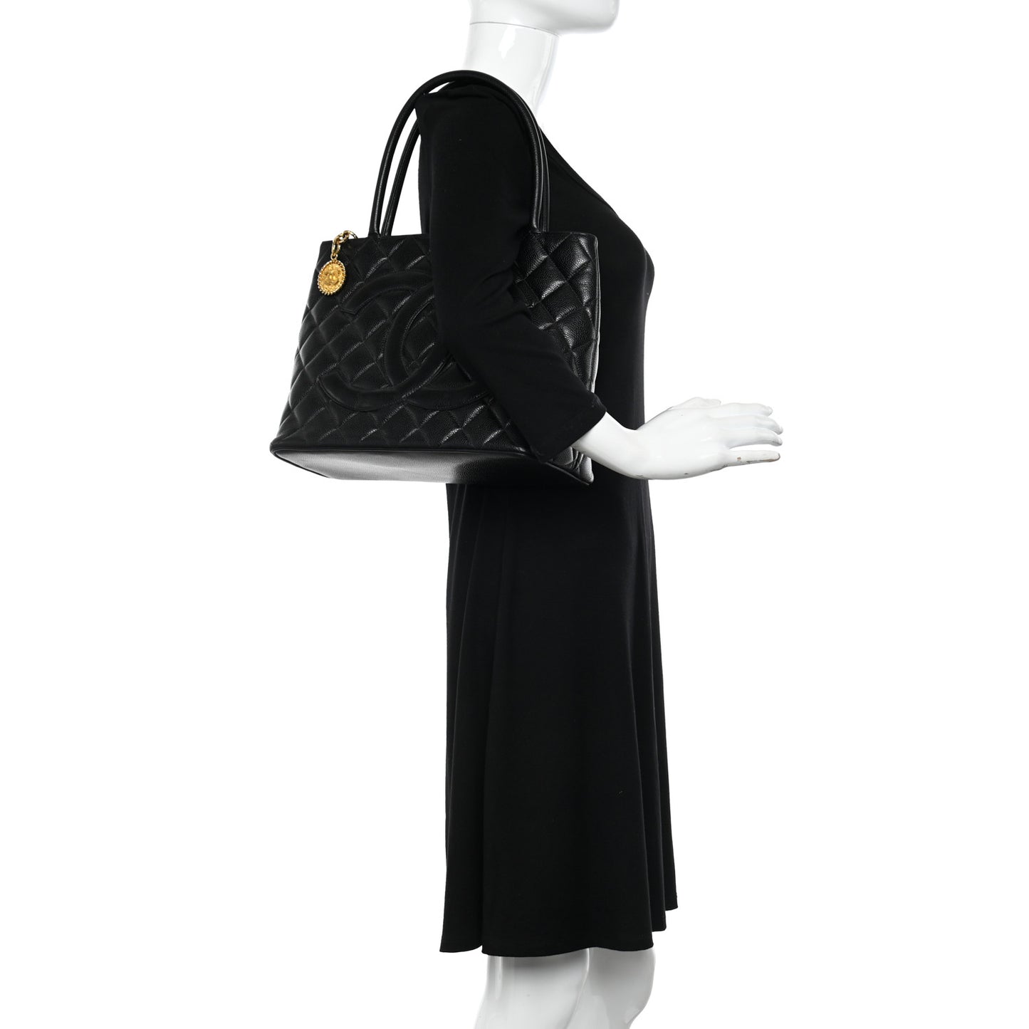 Caviar Quilted Medallion Tote Black