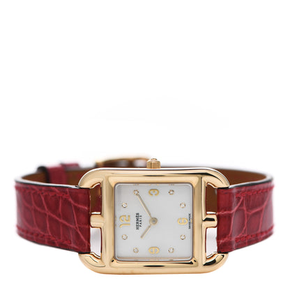 Hermes 18K Yellow Gold Alligator Diamond Mother of Pearl 23mm Cape Cod Quartz Watch Braise 2 of 5