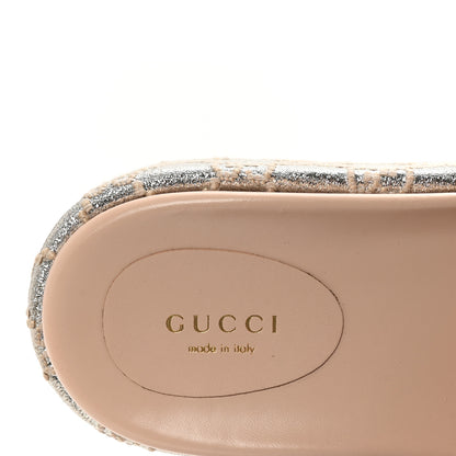 Gucci Lame Heritage GG Monogram Angelina Platform 55mm Slide Sandals 39 Silver Beige 8 of 10