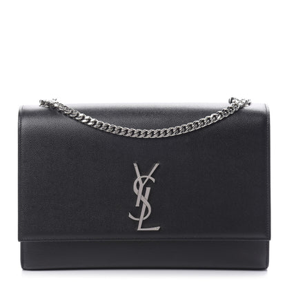 Saint Laurent Grain De Poudre Large Classic Monogram Kate Satchel Black 1 of 11