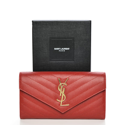 Saint Laurent Grain De Poudre Matelasse Chevron Monogram Flap Wallet New Red 7 of 7