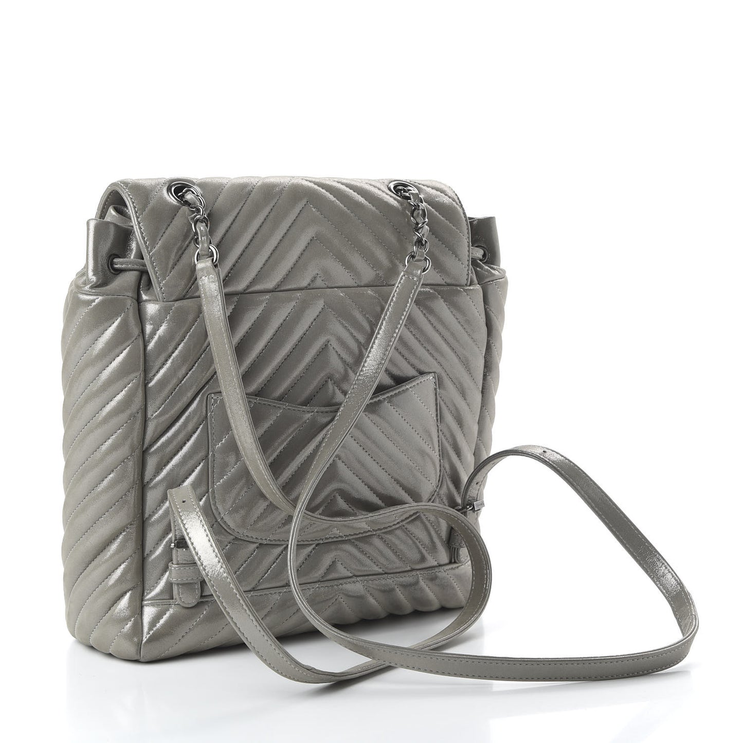 Metallic Iridescent Calfskin Chevron Quilted Small Urban Spirit Backpack Silver