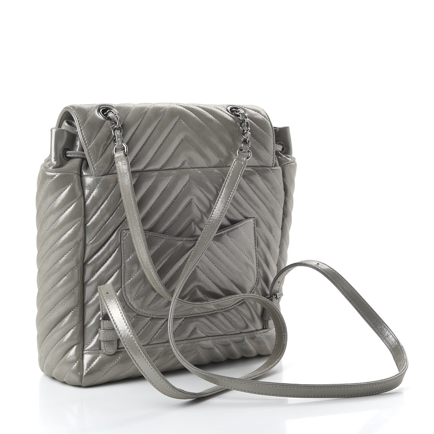 Chanel Metallic Iridescent Calfskin Chevron Quilted Small Urban Spirit Backpack Silver 2 of 9