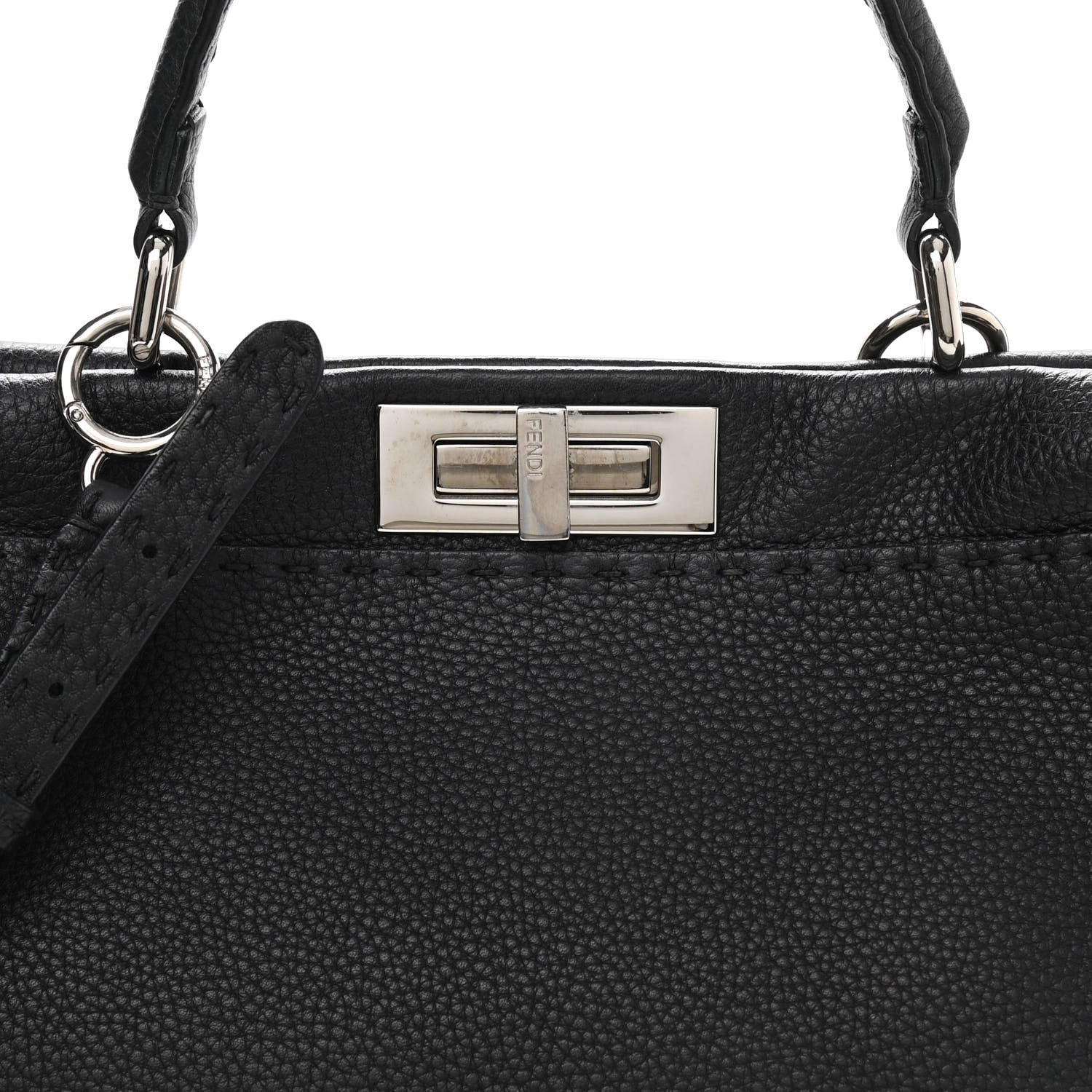 Fendi Cuoio Romano Selleria Bi-Color Medium Peekaboo Iconic Satchel Black Mou 7 of 12