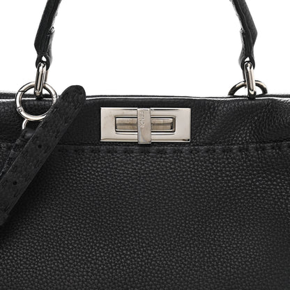 Fendi Cuoio Romano Selleria Bi-Color Medium Peekaboo Iconic Satchel Black Mou 7 of 12