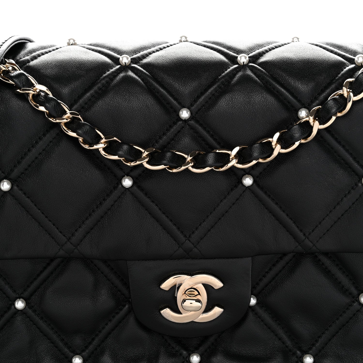 Chanel Lambskin Quilted Pearl Studded Flap Black 8 of 12